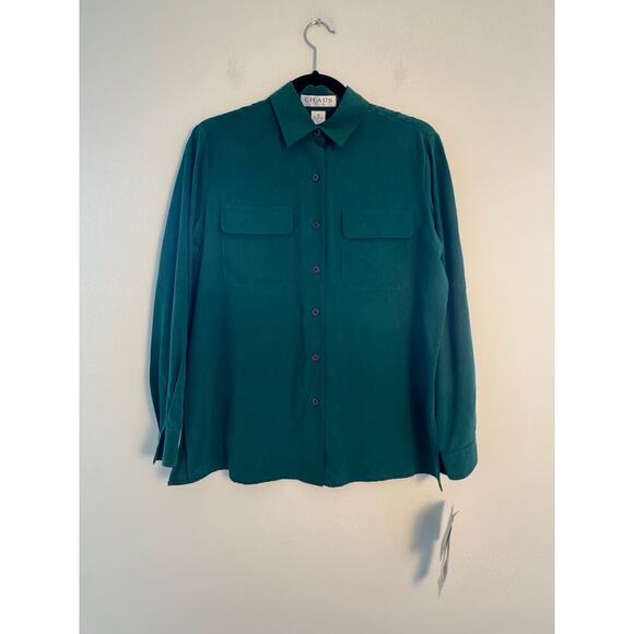 Chaus Women’s Teal Button Down Size 10 100% Pure Silk NWT Vintage - Picture 1 of 5